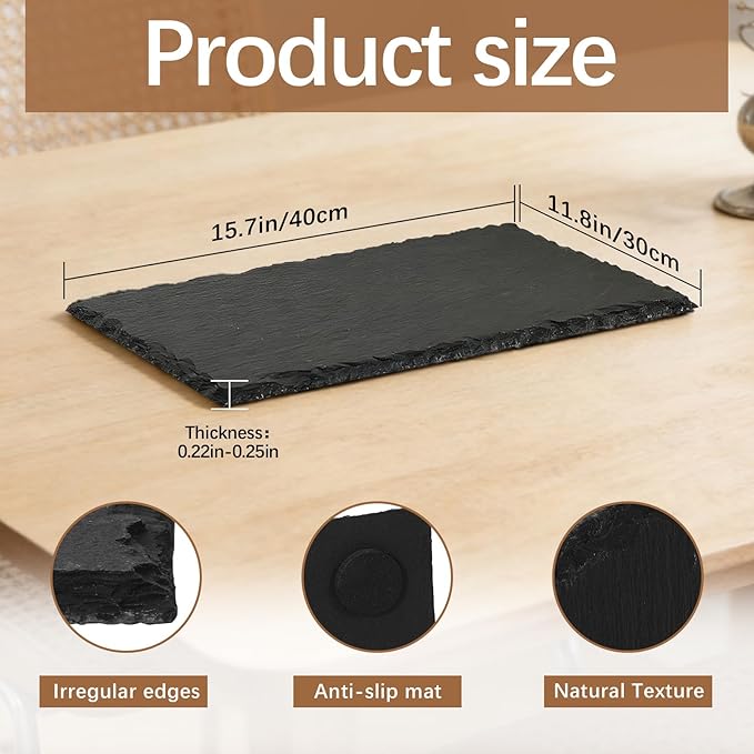 12 Pack 9inch*6inch Natural Slate Cheese Board Sushi Placemat Stone Charcuterie Platter Food Contact Safe Stone Slate Tiles for Laser Engraving,Suitable for Party, Gift, Fruit, Meat, Wedding
