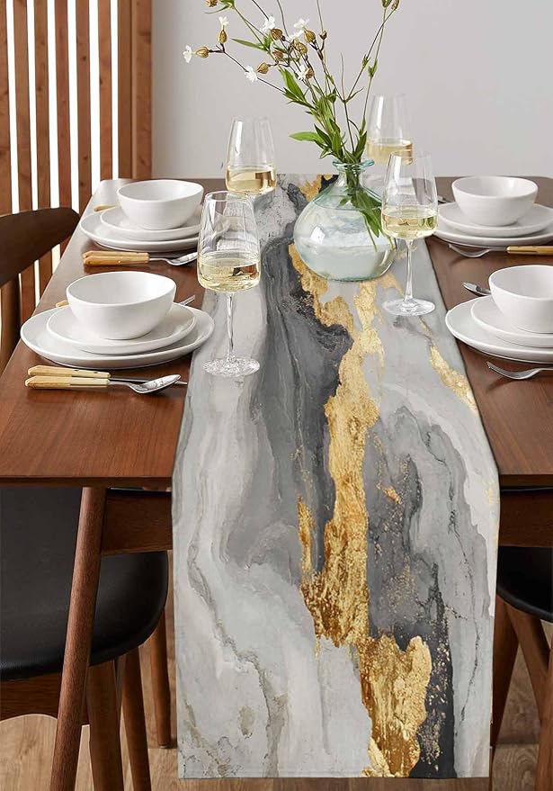Grey Ombre Marble Table Runners 48 Inches Long, Abstract Art Kitchen Dining - Image 2