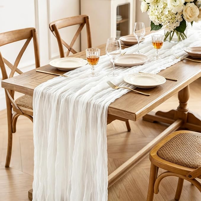 6Pcs Ivory White Table Runner, 10FT Rustic White Table Runner 35*120inch Boho - Image 3