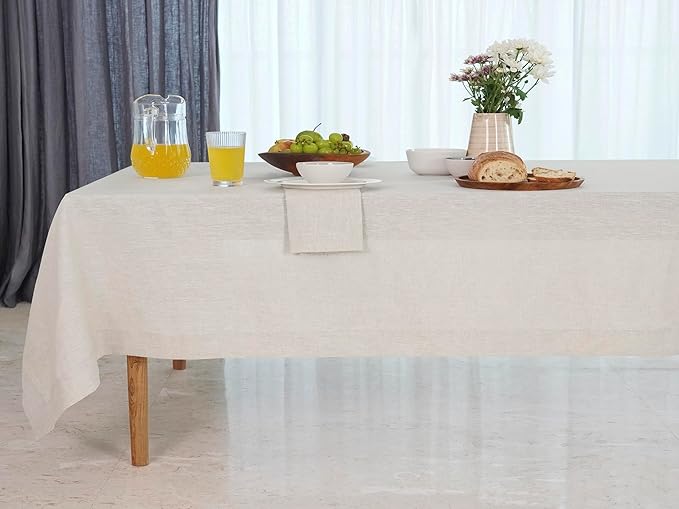 D'Moksha Homes Linen Tablecloth 60 x 108 Inch - 100% Pure Linen Light Natural Tablecloth for Rectangle Tables - Machine Washable Table Cloth for Valentines, Spring, Easter