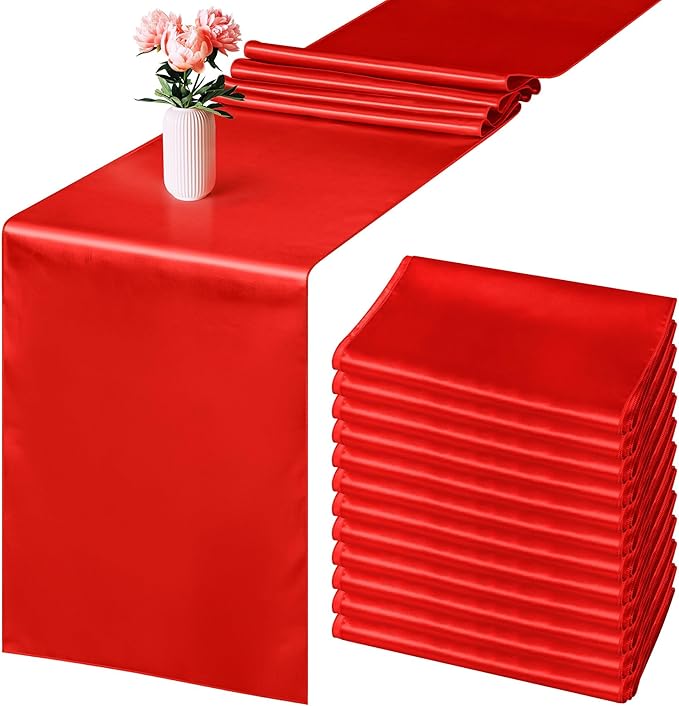 Aneco 16 Pack Satin Table Runner 12 x 108 Inch Red Long Wedding Satin Silk by Aneco