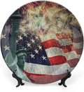 Decorative Plates, American Flag Print Ornament, Fireworks 4th of July, 7 Inch, 1 Plate with 1 Display Stand, Multicolor