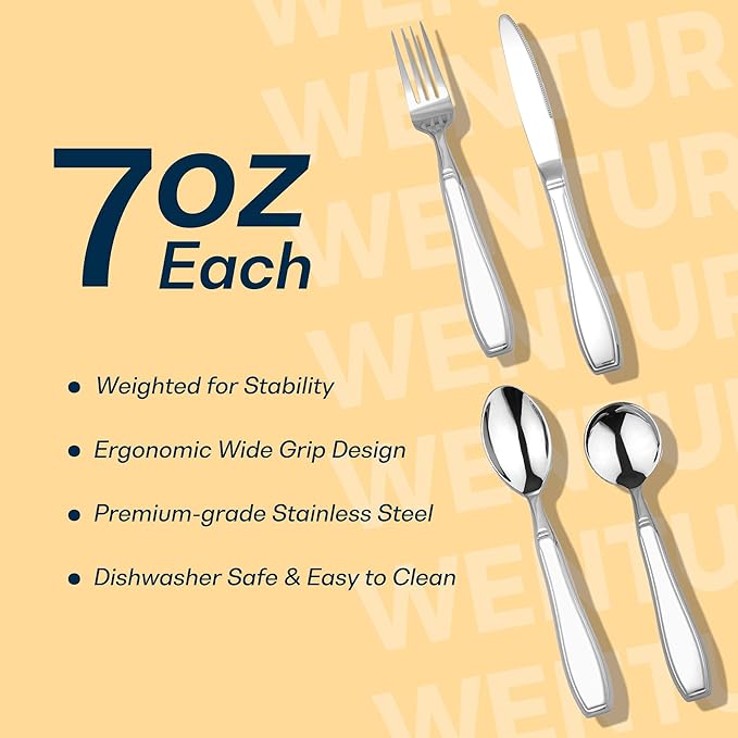 Weighted Utensils for Hand Tremors and Parkinsons, Arthritis, Weak Hand Grip - Weighted Silverware for Hand Tremors - Adaptive Utensils for Elderly - Parkinsons Aids for Living Parkinsons Gadgets Gift