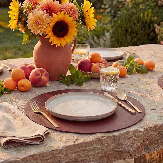 Artoid Mode Red Faux Leather Placemats Set of 4, 15 Inch Waterproof Wipeable Heat Resistant Vinyl Place Mats, Reversible Table Mats for Christmas Kitchen Dining Decor