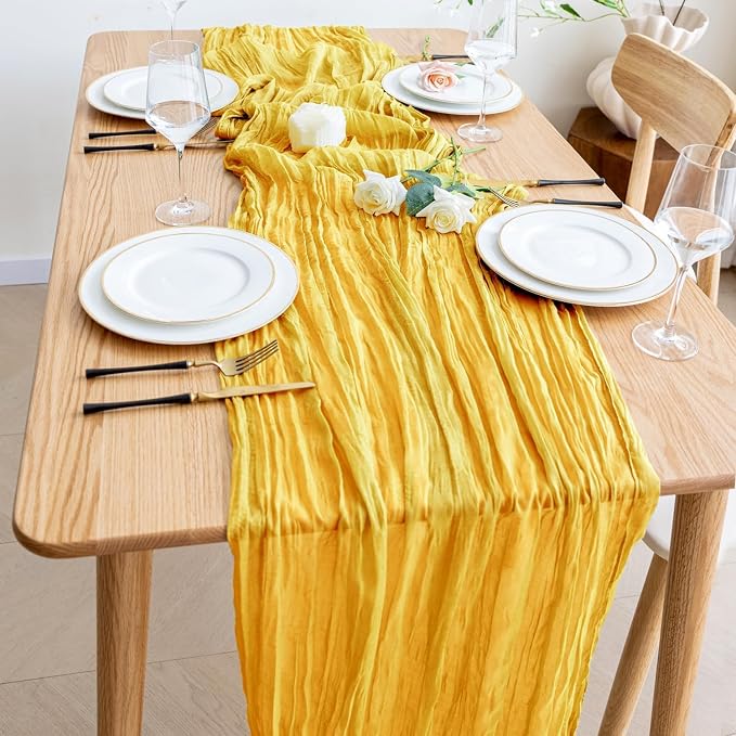 Cheesecloth Table Runner Gold 10FT Boho Gauze Runner - Image 6