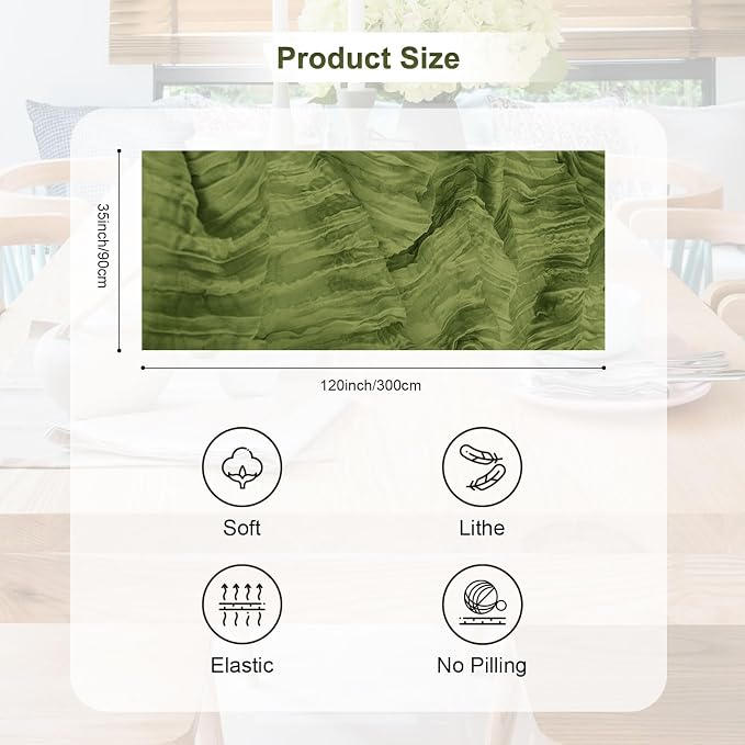 1 Pack Olive Green Cheesecloth Table Runner 35x120 Inch 10Ft Rustic Gauze - Image 4