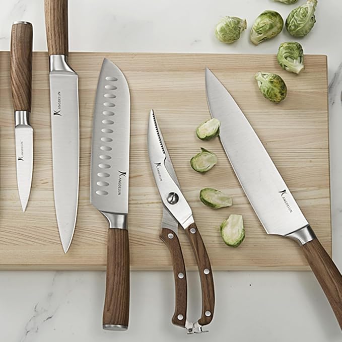 Natura Series 14 PCS Knife Block Set, Ultra Sharp High Carbon Stainless Steel with Wooden Handle