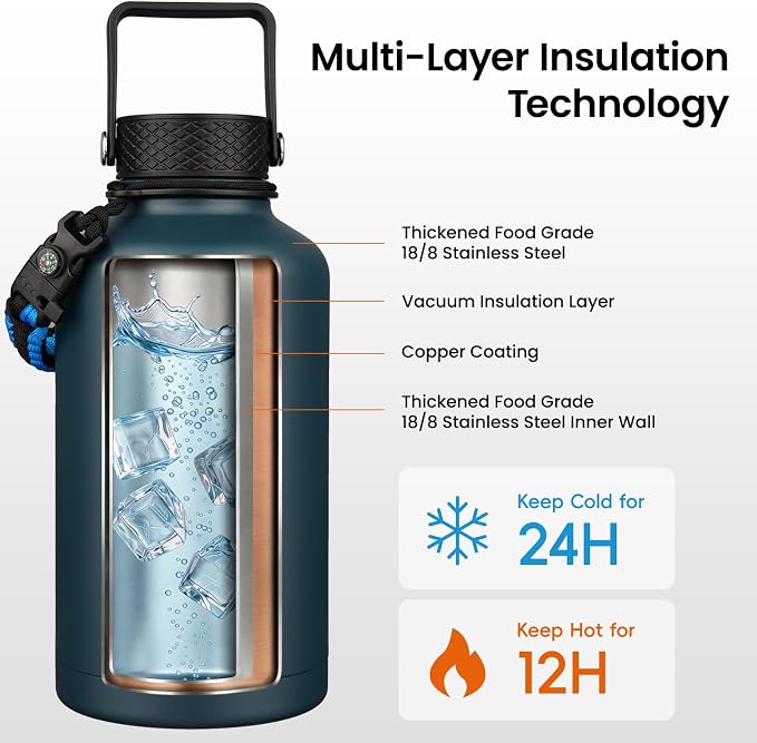 Konokyo 128 oz Insulated Stainless Steel Water Bottle Jug - Image 3