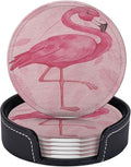 Pink Cute Flamingo Modern Art Boho Premium Leather Coasters by LRCCJS