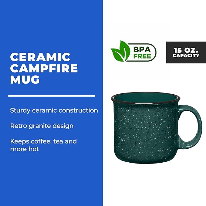 Set of 8 Ceramic Campfire Mugs – 15 Oz, Maroon – Coffee & Tea Cups - Image 2