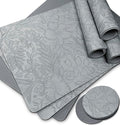 Spring Floral Pattern Placemats and Coasters Set, Embossed Flower Dinner Table by Unknown