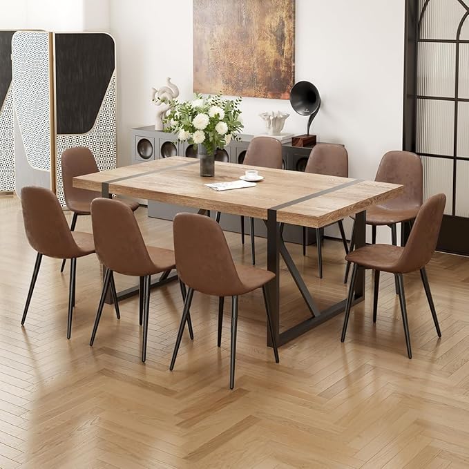 9 Piece Dining Table Set,Modern 71'' Rectangle Wood Kitchen Table and Fabric Dining Chairs Set of 8,Dining Table Set for 8,Ideal for Kitchen Dining Room