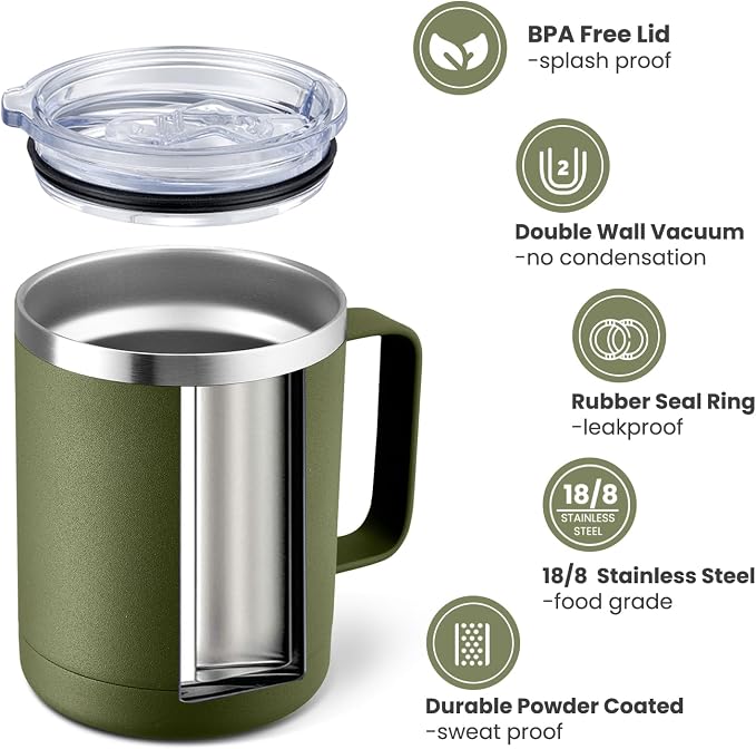 MEWAY 12oz Coffee Mug With Handle 2 Pack Bulk, Stainless Steel Insulated Travel - Image 2