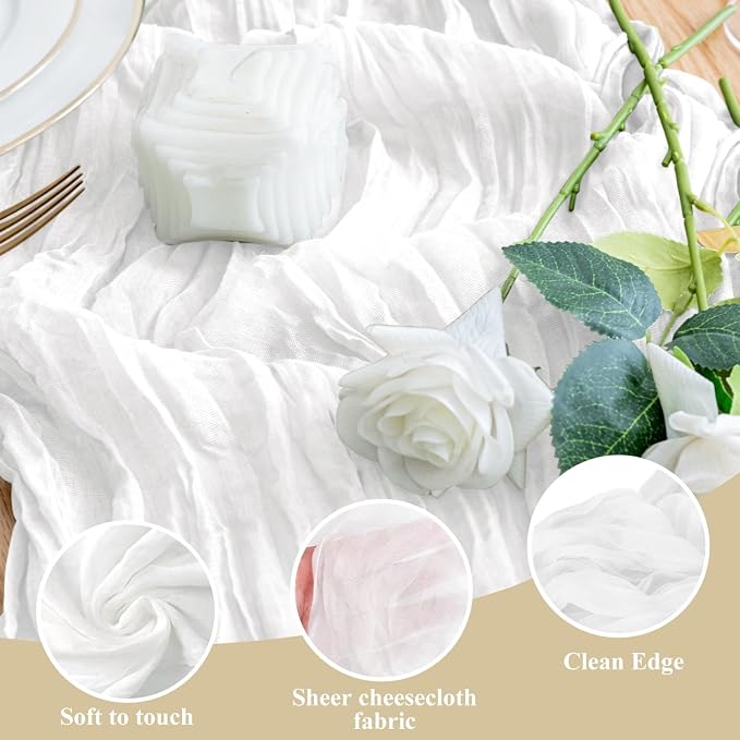Cheesecloth Table Runner Ivory 10FT Boho Gauze Runner, 6 Pack | 120 Inch Cheese - Image 3