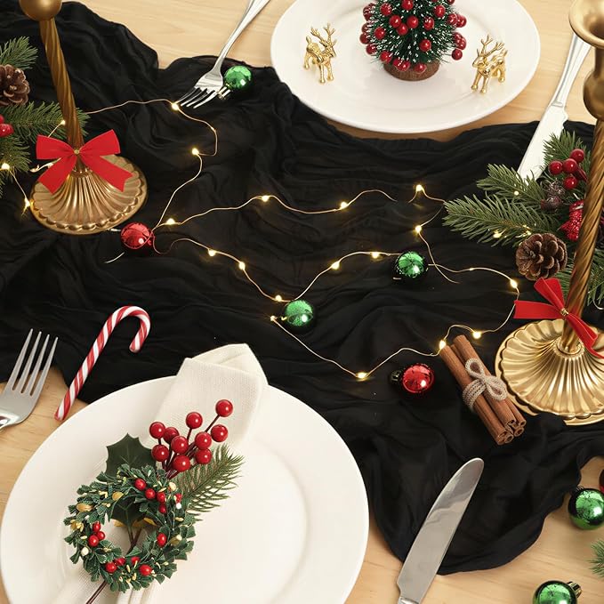 3 Pack Black Cheesecloth Table Runner 120 Inch Boho Wedding Decor | Cheesecloth - Image 5