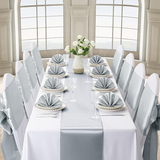 Silver Satin Table Runner, 12x108 Inches, 4 Pack | Premium Satin, Smooth - Image 3