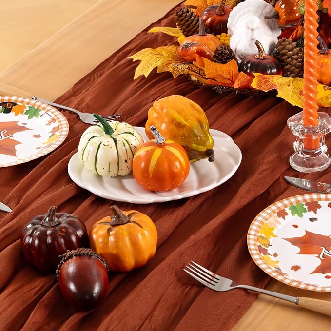 DeZerlor Terracotta Cheesecloth Table Runner 1 Pack Fall Runner | 120Inch Gauze - Image 2