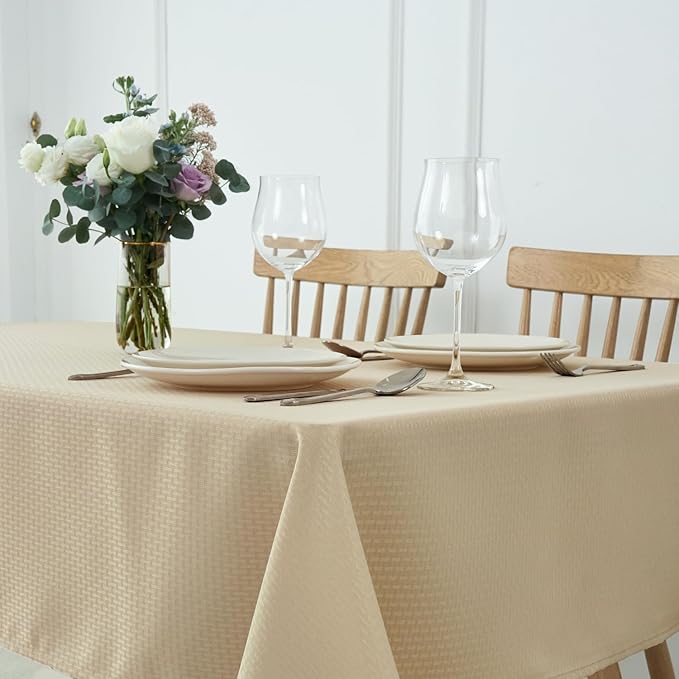 maxmill Square Tablecloth Water Resistance Antiwrinkle Spill Proof Weaved Texture Table Cloth, Decorative Fabric Table Cover for Banquet Parties Event Holiday Dinner, 70 x 70 Inch, Natural