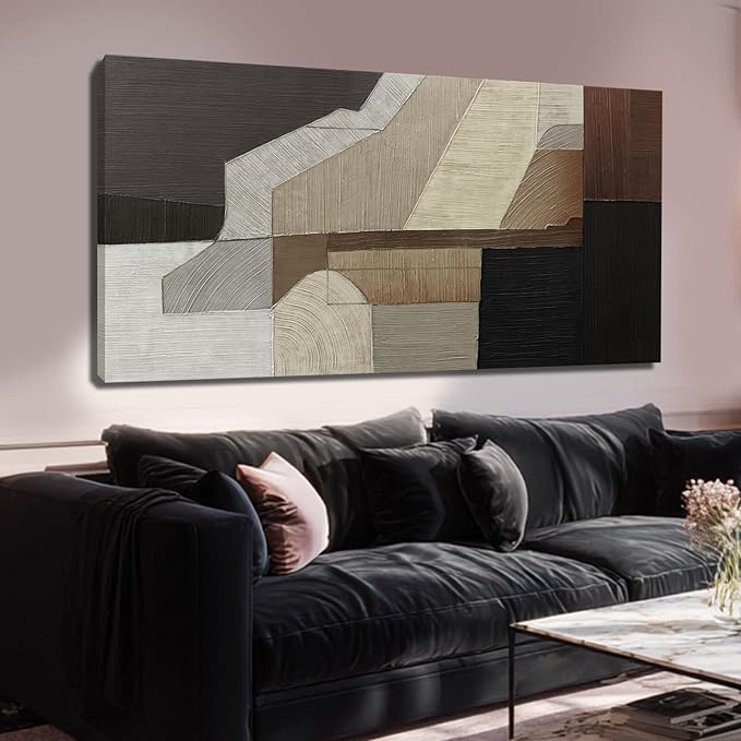 VAYIMDH Abstract Wall Art Wall Decor Living Room Contemporary Pictures Bedroom Brown Wall Art Black Artwork Geometry Decorations for Home Office 24”x48”