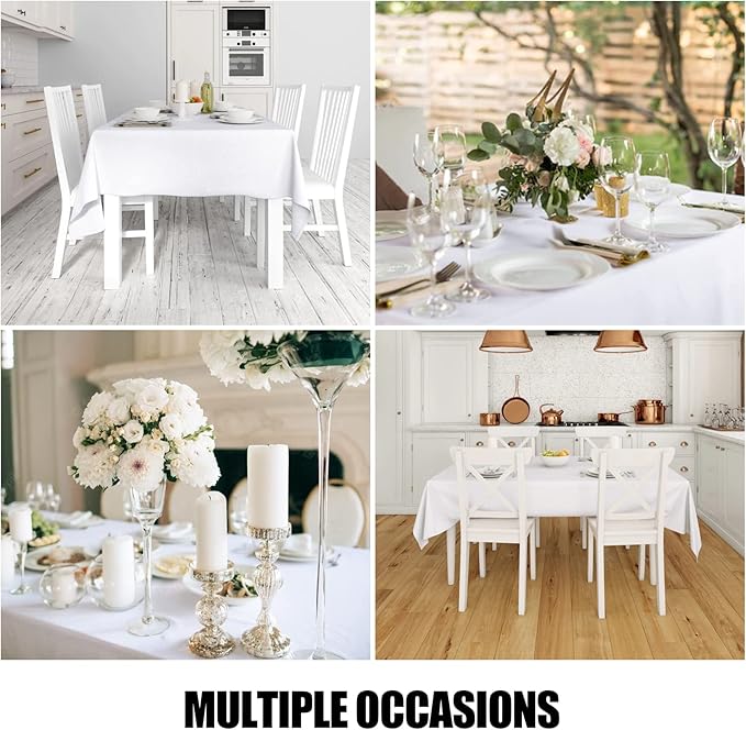 Smiry 4 Pack Rectangle Table Cloth, Waterproof Anti-Scratch Polyester Tablecloth, Decorative Washable Fabric Table Cover for Dining, Buffet, Parties and Outdoor, 60x102, White