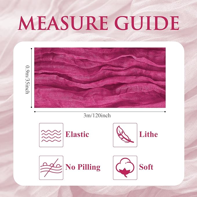 Cheesecloth Table Runner 10FT 6Pcs Fuchsia Boho Gauze Rustic Sheer Runners | - Image 2