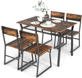 Giantex Dining Table Set for 4, 47”L x 28”W Rectangular Kitchen Table w/ 4 Trapezoid Chairs, Reinforced Metal Frame & Storage Rack, Industrial Space-Saving Dinette Set for Kitchen Dining Room (Brown)
