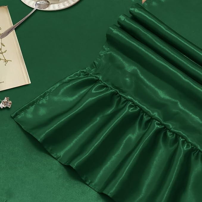 2 Pack Dark Green Satin Table Runner 12 x 72 Inch | Ruffle Design, Luxurious - Image 4