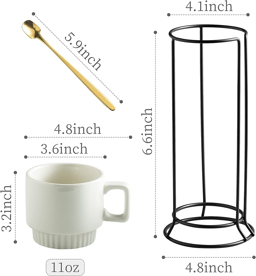Miamolo Coffee Mugs Set of 4, Stackable Coffee Cups - Image 2
