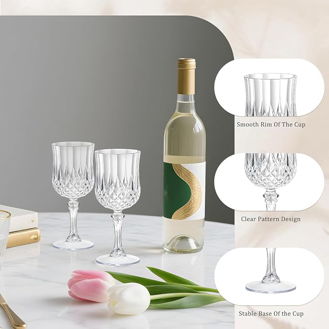 7OZ Plastic Wine Glasses, Reusable Vintage Goblets Unbreakable Drinking Glasses - Image 3
