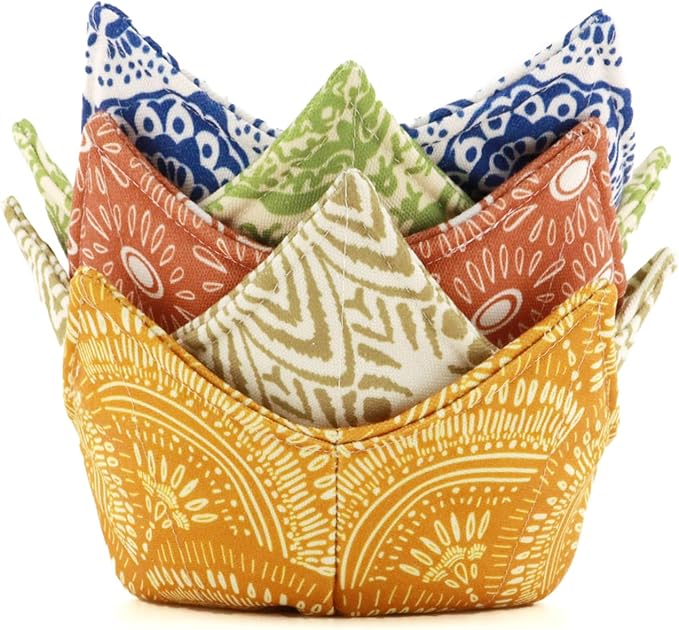 Cotton Microwavable Bowl Cozy, Microwave-Safe Hot Bowl Holders, Soup Bowl Cozy by ROGITU