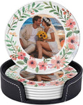 Photo Picture Custom with Flowers Design Print Leather Coasters Set of 6 with by Nameapo