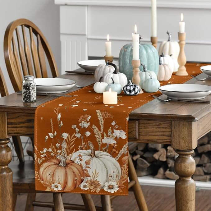 Artoid Mode 210 GSM Fall Table Runner 13x108 Inch Home Party Decor | Orange - Image 3