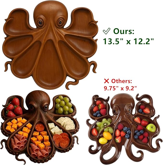 Octopus Serving Tray for Party & Home Decor, Ocean Themed Charcuterie Board, Decorative Octopus Platter for Snacks, Seafood, Beach House Table Display