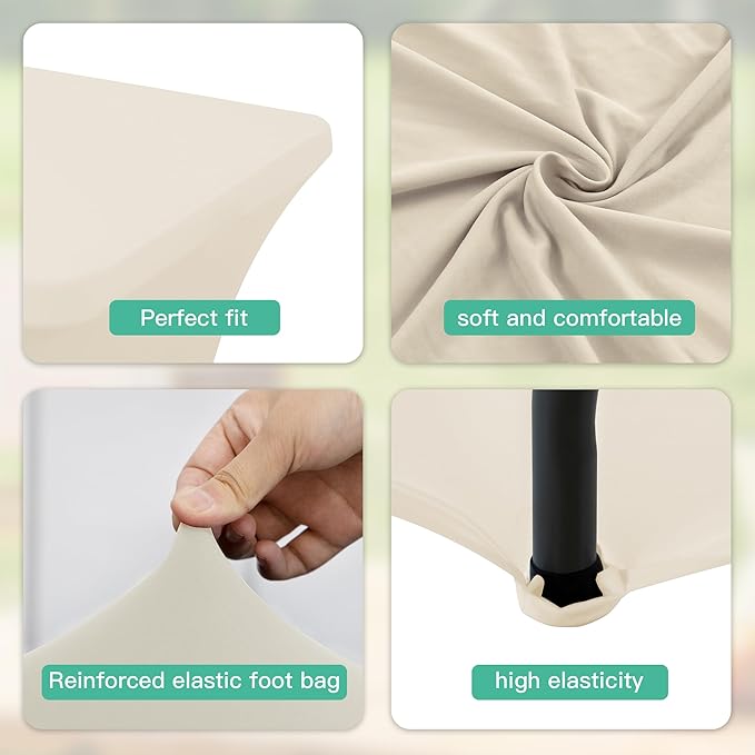 6FT Table Cloth for Rectangular Fitted Events Stretch Cream Table Covers Washable Spandex Tablecloth Protector for Party, Wedding, Cocktail, Banquet, Festival