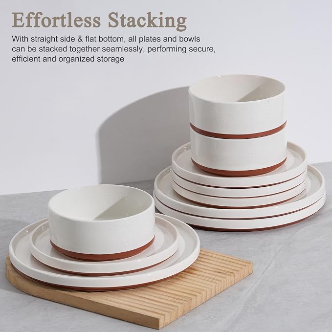 LIANYU 24 Pieces Porcelain Dinnerware Sets, Premium Plates and Bowls Set | - Image 5