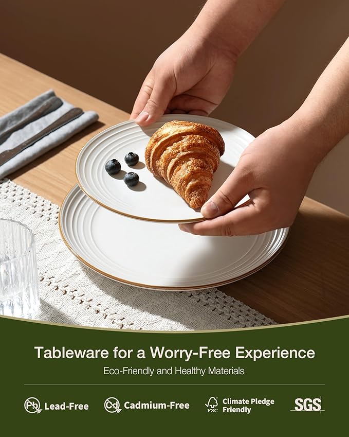 Famiware Jupiter Dinnerware Set, Plates and Bowls Dish Sets for 4 (12 Pieces), Microwave and Dishwasher Safe Stoneware Speckled Tableware, Chip and Scratch Resistant, White