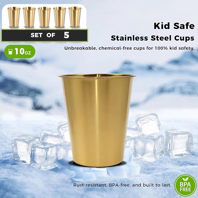 5-Pack 10 oz 304 Stainless Steel Cups, BPA-Free | Food-Grade 304 Steel - Image 2