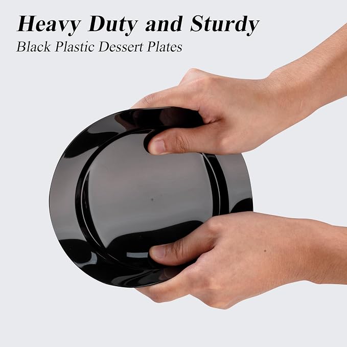 Bestluck 100PCS Black Plastic Dessert Plates 7inch - Image 3