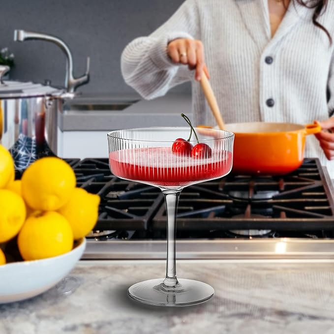 Montex 6 Pcs Coupe Glasses 10 oz, Martini Glasses, Margarita Glass, Ribbed Glassware, Classic Vintage Cocktail Galssware, Pefect Gift for Cocktail Lovers