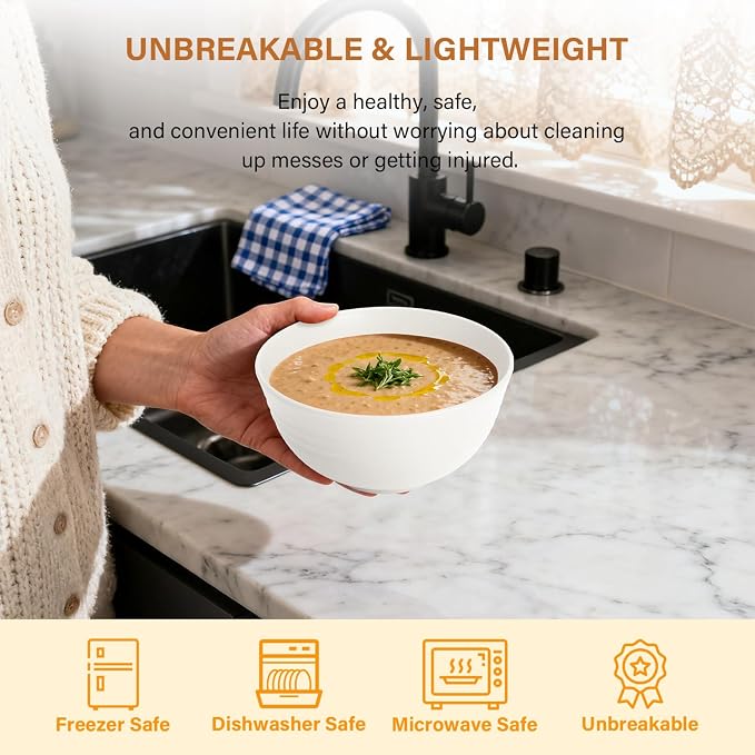 Wheat Straw Cereal Bowls Plastic Bowls Alternatives 26 OZ Unbreakable Soup Bowls - Image 4