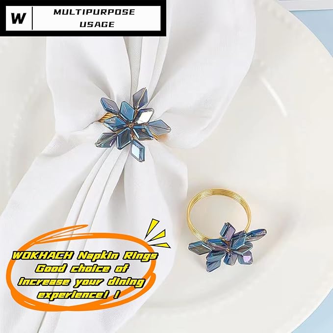 Decorative Napkin Rings Set of 4,Holders Decor Dinner Party,Wedding,Anniversary,Birthday,Table Decor Gift (Blue Crystal)
