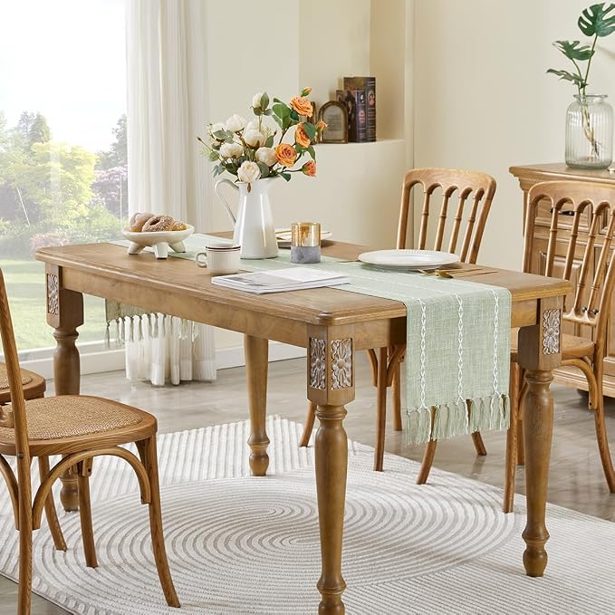 Wracra Rustic Linen Table Runner, Sage Green Table Runners 108 inches Long | - Image 5