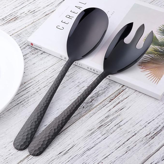 Salad Spoon and Fork Set, 12 Inch Stainless Steel Salad Server, Dishwasher Safe - Image 2