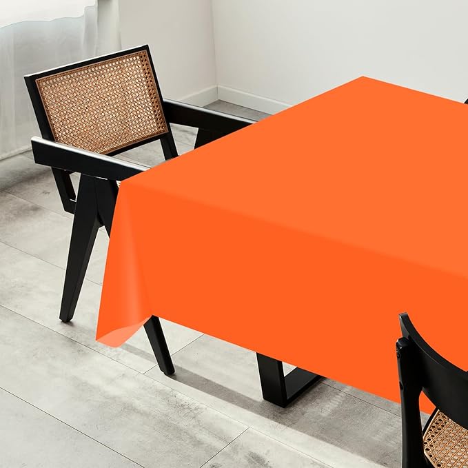 54 Inch X 200 Feet Plastic Table Cover Roll with Convenient Slide Cutter, Disposable Plastic Table Cloth Roll with Cut-to-Size Design for Weddings, Banquets, Parties (Orange)