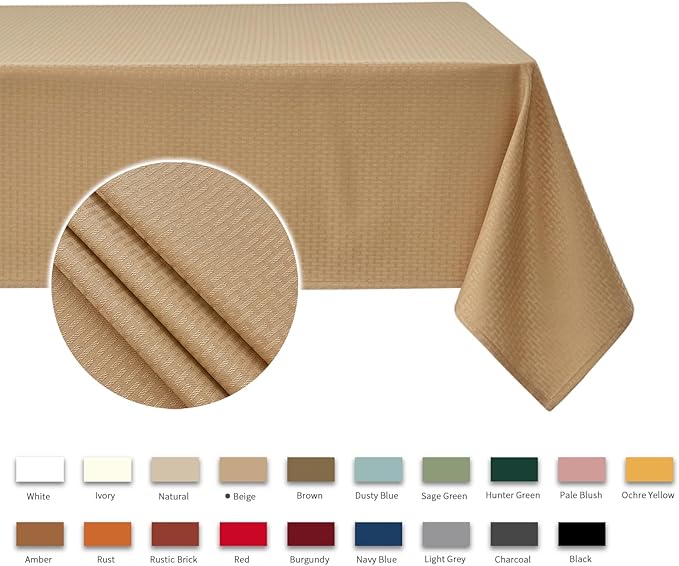 maxmill Square Tablecloth Water Resistance Antiwrinkle Spill Proof Weaved Texture Table Cloth, Decorative Fabric Table Cover for Banquet Parties Event Holiday Dinner, 70 x 70 Inch, Beige