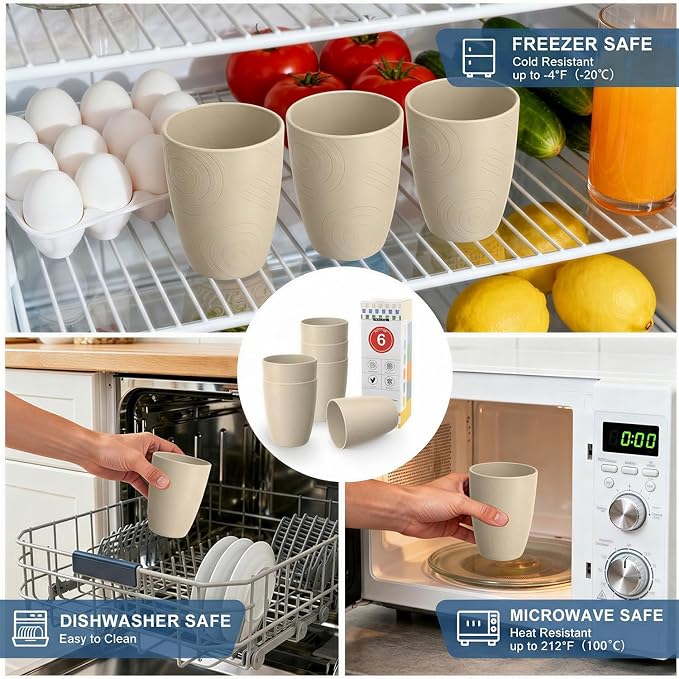 Unbreakable Wheat Straw Cups, Alternative to Plastic Cups Set 6 PCS, 16 OZ - Image 4