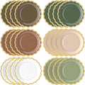 48 Pcs Woodland Green and Brown Paper Plates 9 Inch Gradient Scalloped Paper Disposable Dinner Dessert Plates for Birthday Wedding Bridal Party Supplies, 6 Colors