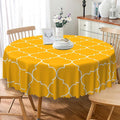 Laeacco 54 Inch Morocco Round Tablecloth Orange Geometric Lattice Modern Abstract Art Print Table Cloth Washable Waterproof Wrinkle Free Table Cover for Kitchen Dining Picnic Party Decoration