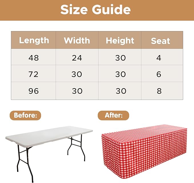 HolidayIdeas 2 Pack Checkered Fitted Table Clothes - 48 x 24 Inch - Rectangle Spring Tablecloths for 4 Foot Tables, Buffalo Plaid Table Covers for Party, Picnic, Trade Show (Red and White)