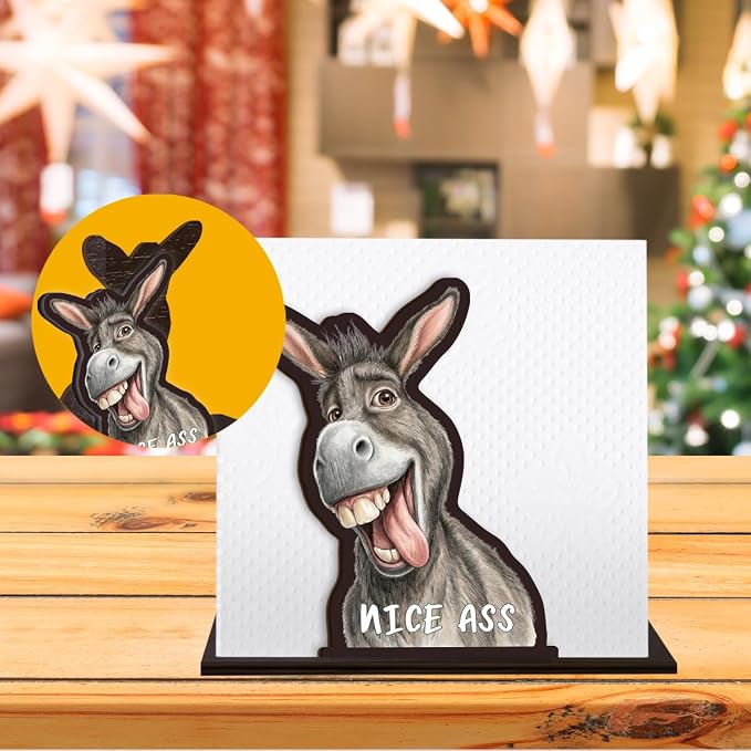 Funny Donkey Napkin Holder for Table, Cute Farmhouse Donkey Nice Ass Wooden - Image 6